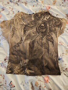 2000s JEWELS Nature-Inspired Semi-Sheer Top